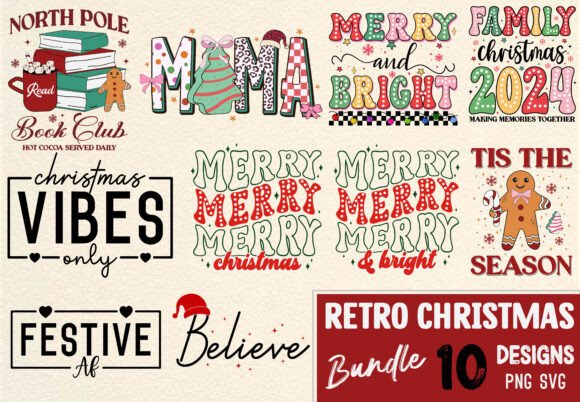 Christmas Retro Svg Bundle 10 Designs